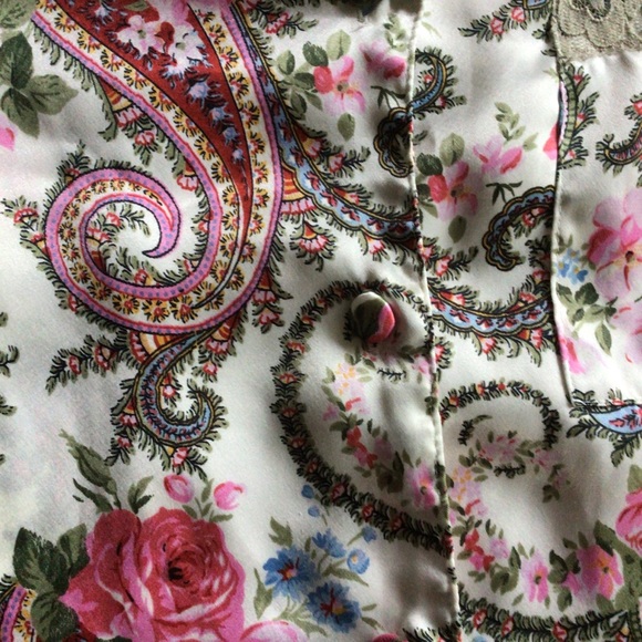 VICTORIAS SECRET GOLD LABEL SATIN FLORAL PAJAMA SHIRT SMALL - Picture 10 of 13